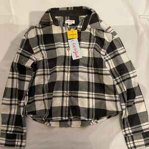 Cat & Jack Oversized girls Flannel buttoned up long sleeve shirt size S(6-6X) NW